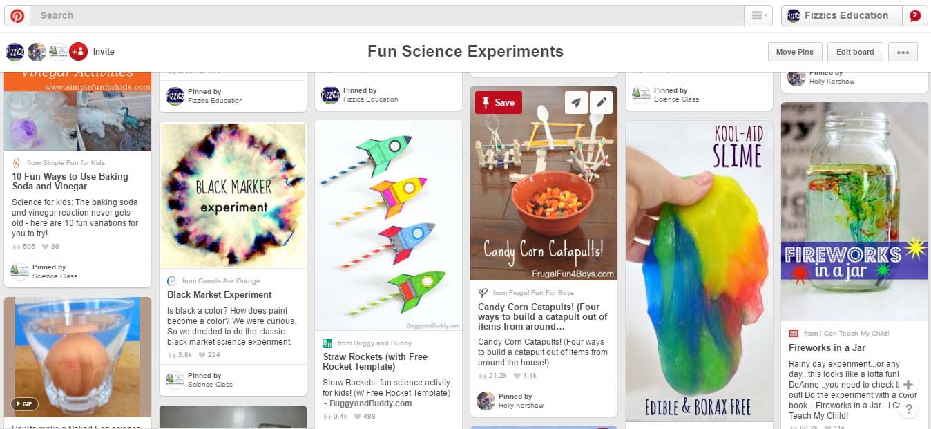 A variety of Pinterest pins showing colourful science experiments