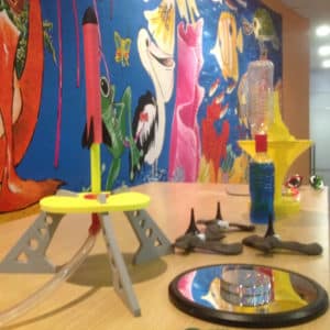 Stomp rocket and toys on table