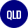 dark blue circle with the letter QLD written in the middle