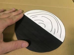 Benhams disc science experiment - gluing the disc onto cardboard