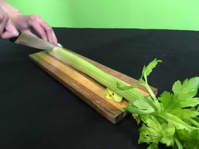 Celery Transpiration Science Experiment - cutting celery