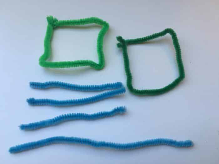 Geometric bubble films science experiment - two square made and extra pipecleaners