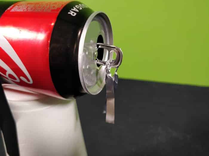 Foil hanging off a soda can