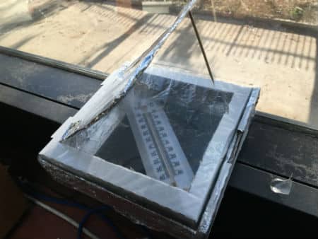 Pizza box solar oven at window 450 x 338px