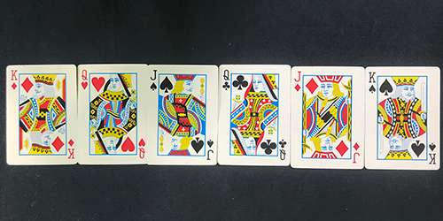 Six cards lined up in a row