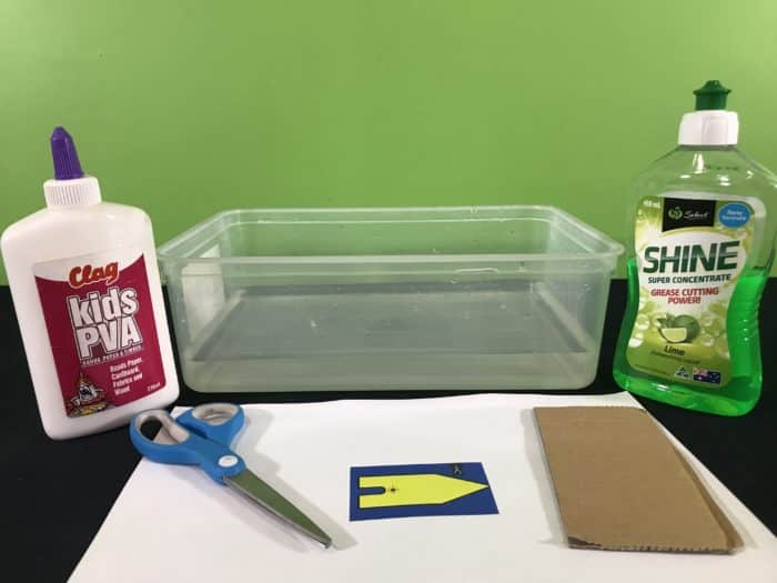 Soap powered boat science experiment - materials needed