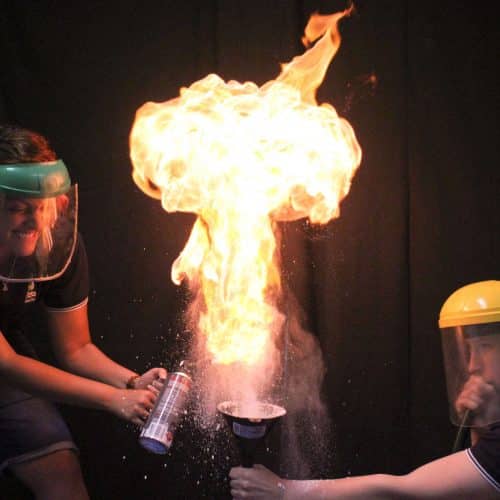 two people conducting a Fizzics Education fireball experiment