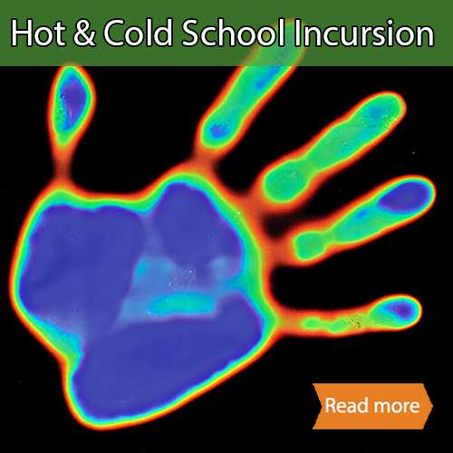 Hot and Cold School Incursion tile showing hand with different colours based on heat