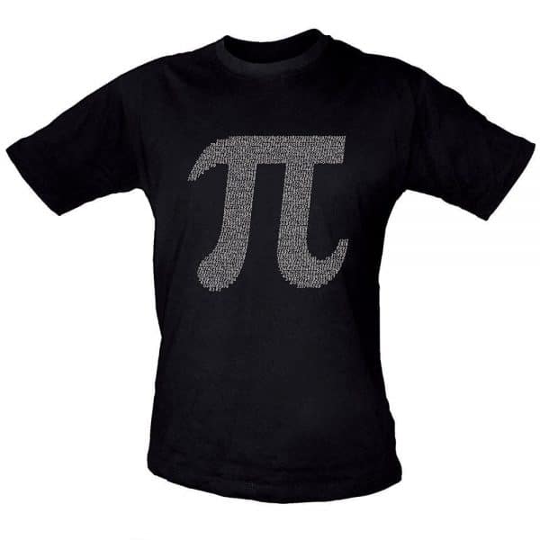 A black t-shirt with the Pi symobol on it. Close inspection shows that the symbol is made of numerals of Pi!