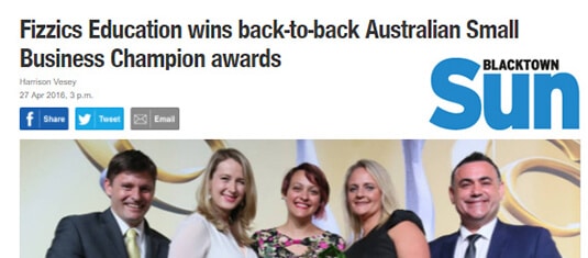 Fizzics Education wins back-to-back Australian Small Business Champion Awards 27 April 2016