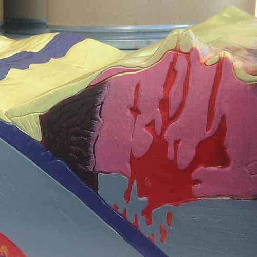 A volcano model showing a volcano and a subducting plate