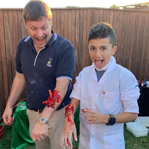 Founder running a science party