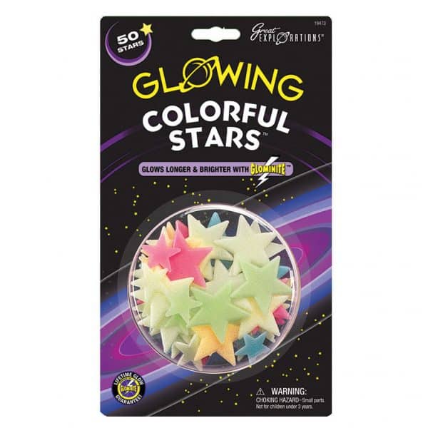 A packet of colourful stars. The stars are green, pink and yellow.