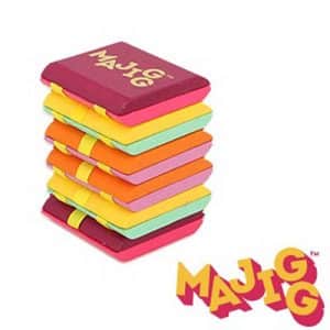 Jacobs ladder by Majig. The jacongs ladder looks like a stack of colourful wooden blocks with ribbon that connects them together