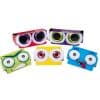 Monsterscope binocular - assorted colours (red, green, purple, blue & yellow). Each of the glasses has a design of different monster eyes