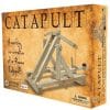 A image of a Roman Catapult Wooden Kit box. The box is yellow-ish brown and the title is written in a medieval flowing script. A picture of a wodden roman catapult is on the front