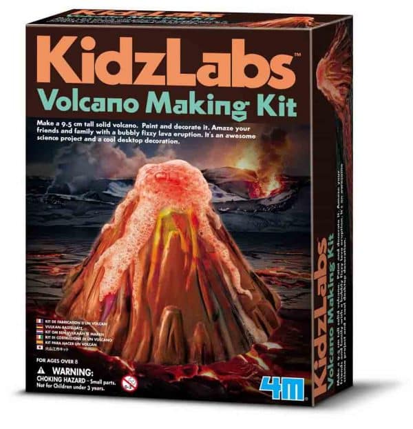 Volcano making kit by Kidzlabs showing a volcano erupting on the box