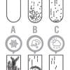 6 test tube drawings hsowing different formations of crystals