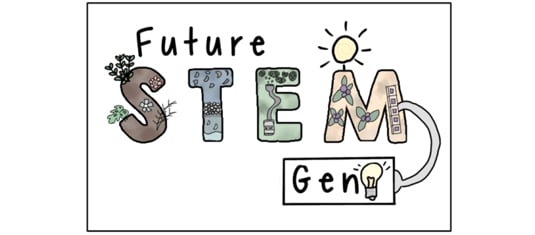 FutureStemGen logo, showing cartoon drawings of the Sun, flowers, indigenous drawings and technology