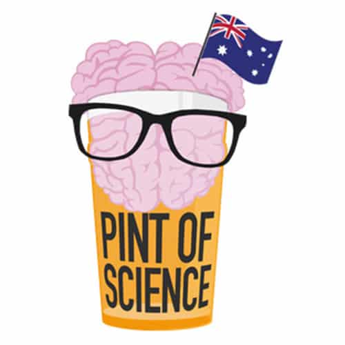 A cartoon of beer with a brain in the top of the glass and a Australian flag stuck into the brain