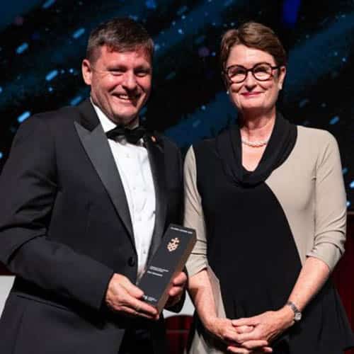 Ben Newsome with UTS Chancellor Catherine Livingstone AO
