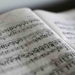 A songbook open to a sheet of music